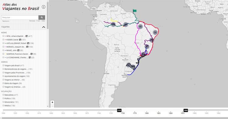 Tela do Atlas dos Viajantes do Brasil